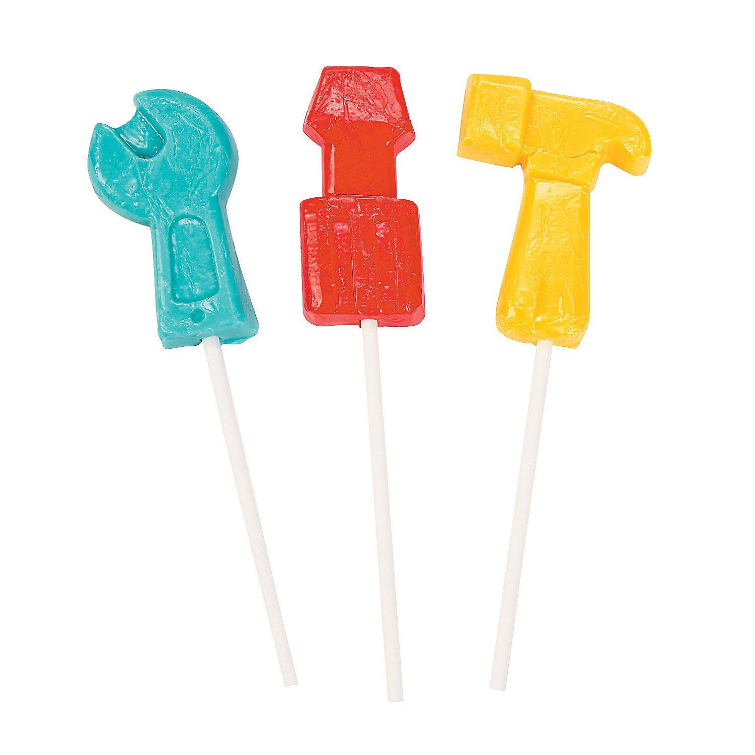 Fun Express Novelty Themed Individually Wrapped Lollipops, 12 Pieces, Tools, Hammers, Wrench, Birthday Party Favors - VBS Vacation Bible School SuppliesDecor