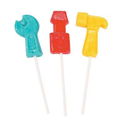 Fun Express Novelty Themed Individually Wrapped Lollipops, 12 Pieces, Tools, Hammers, Wrench, Birthday Party Favors - VBS Vacation Bible School SuppliesDecor