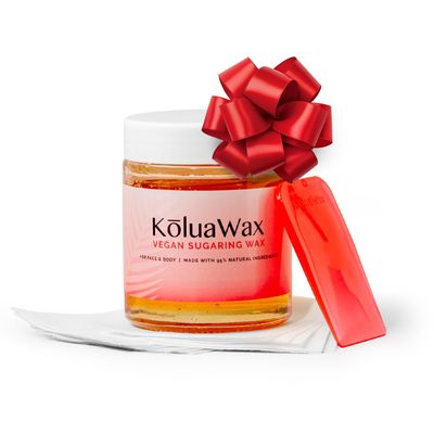 KoluaWax Vegan Sugar Wax Kit For Women Men - Waxing for All Skin Hair Types Underarm, Bikini, Brazilian, Face Leg - 12oz w 20 Reusable Cloth Strips Spatula - Hair Removal for Smooth Skin