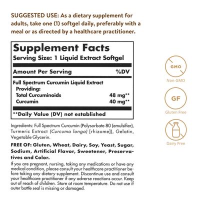 Solgar Full Spectrum Curcumin - 105 LiCaps - Superior Absorption - Brain, Joint Immune Health - Vegan, Gluten-Free, Non-GMO, Dairy Free - 105 Servings