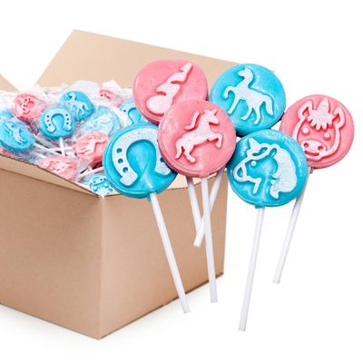 Unicorn Mega Lollipops - 2 Pound Bulk Pack (48 Count) - Cotton Candy Flavor - Icing Tattoo Gender Reveal Hard Candy