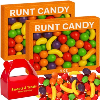 Runt Candy Chewy Fruity Assorted Shapes Flavors Hard Candy - For Every Occasion Movie Night Birthday Holiday Gift Plus MUCHAI Treat Box (2 Theater Box, Orange Banana Strawberry Grape Green Apple)