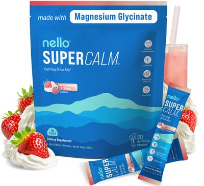 Supercalm Drink Mix - Ashwagandha KSM 66, Magnesium Glycinate L-Theanine Supplement, Vitamin D3 - Ashwagandha Root Extract - Focus and Relaxation Support (20 Travel Packets) - Strawberries Cream