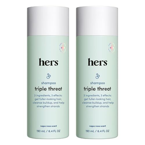 hers Triple Threat Shampoo for Women, 2 Pack - Thickening, Moisturizing, Reduces Shedding - Color Safe Hair Loss Shampoo with Biotin - Napa Rose - 2 x 6.4 fl oz
