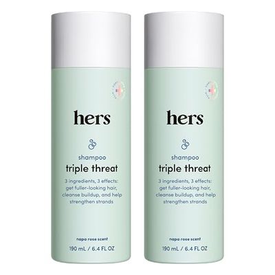 hers Triple Threat Shampoo for Women, 2 Pack - Thickening, Moisturizing, Reduces Shedding - Color Safe Hair Loss Shampoo with Biotin - Napa Rose - 2 x 6.4 fl oz
