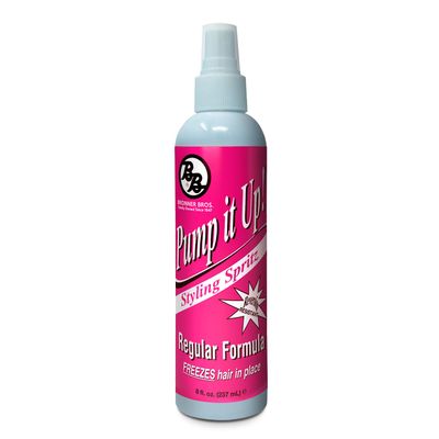 Bronner Bros Pump It Up Styling Spritz Regular 80 - Fast-Dry Hair Spray with Vitamin B5, Silk Amino Acids Proteins - Flexible Hold Finishing Spritz Hairspray, No Build-up or Stiffness - 8oz