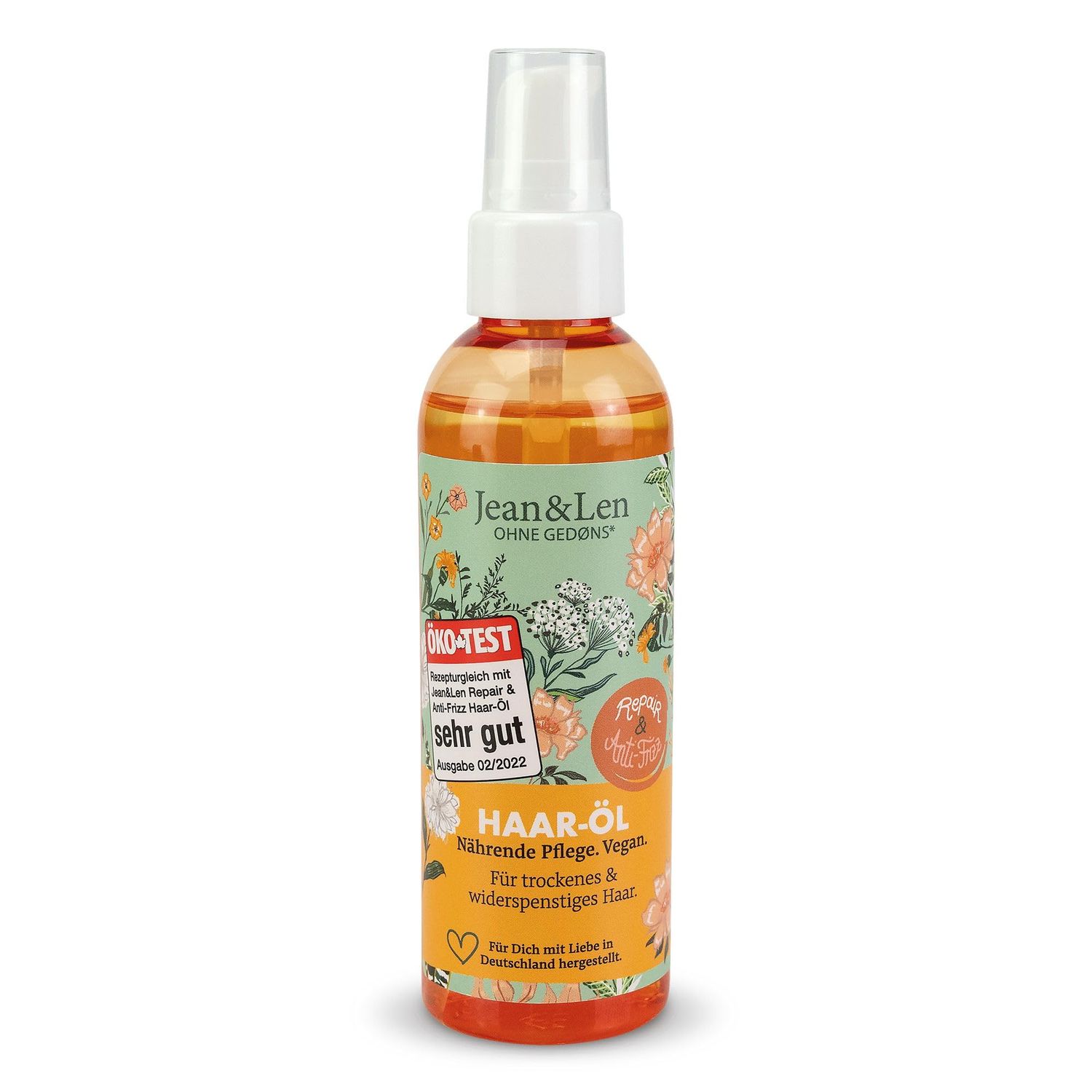 Jean Len Repair Anti-Frizz hair oil, for dry and unruly hair, pampers the hair at the ends, anti-frizz effect, without parabens silicones, vegan, 3.38 Fl. Oz.