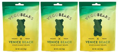 Candy People VegoBears Venice Beach Vegan Gummy Bears Organic Gummy Bears, Non-GMO, Lemon, Apple, Pineapple Sour Gummies 4 Ounce (3 Pack)