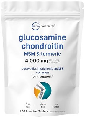 Glucosamine Chondroitin MSM Turmeric 4,000mg Equivalent, 300 Bisected Tablets Joint Health Mobility Support for Women Men 7-in-1 with Boswellia, Hyaluronic Acid Collagen Complex