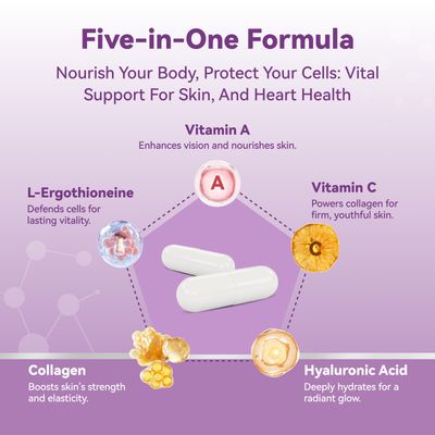 Inner Brightness L-Ergothioneine Supplements with Hyaluronic Acid Collagen for Women, Non-GMO, Gluten Free, Vegan, Promotes Longevity Healthy Aging, 60 Capsules