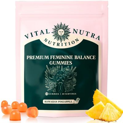 Premium Feminine Balance Gummies for Womens Health Wrinkle Anti-Aging Devices pH Balance Immune Support, Gluten-Free, Low Sugar Formula with Hawaiian Pineapple Flavor (60 Count)