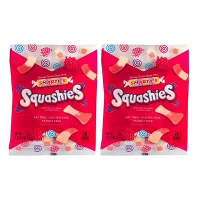 Smarties Squashies Foam Marshmallows Gummies Candy Gluten Free Gummy Candy Bulk Peanut Free Perfect for Birthday Halloween Party Favors Raspberries Flavored 5 oz Candy Bags (Pack of 2)