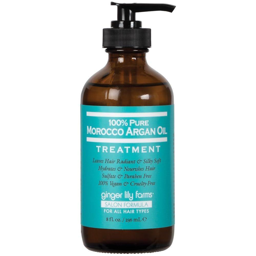 Ginger Lily Farms Salon Formula 100 Pure Morocco Argan Oil Treatment for All Hair Types, 100 Vegan Cruelty-Free, 8 fl. oz.