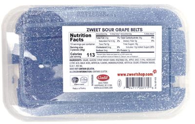 Zweet Sour Grape Candy Belts 10 Ounce - Sour Kosher Candy, Halal Candy Belts - Resealable Pack of Sour Licorice Belts (10 Ounce)
