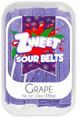 Zweet Sour Grape Candy Belts 10 Ounce - Sour Kosher Candy, Halal Candy Belts - Resealable Pack of Sour Licorice Belts (10 Ounce)