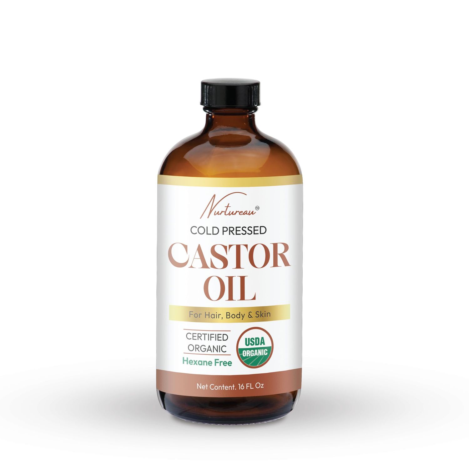 Organic Cold Pressed Castor Oil, Glass Bottle (16 Fl Oz), All Natural, Hair Growth, Nail Growth and Dry Skin, Muscle Relief, Lash Growth, Holistic Oil, Unscented, Skin Hydration