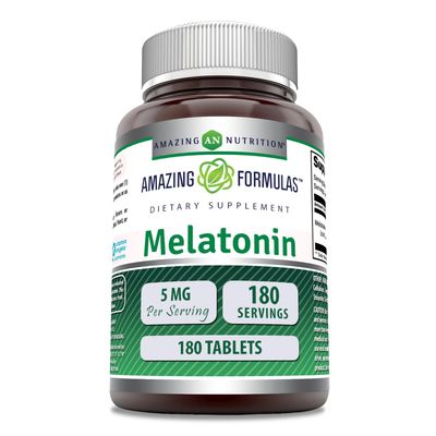 Amazing Formulas Melatonin Supplement Unflavored 5 Mg 180 Tablets Non-GMO Gluten Free Made in USA