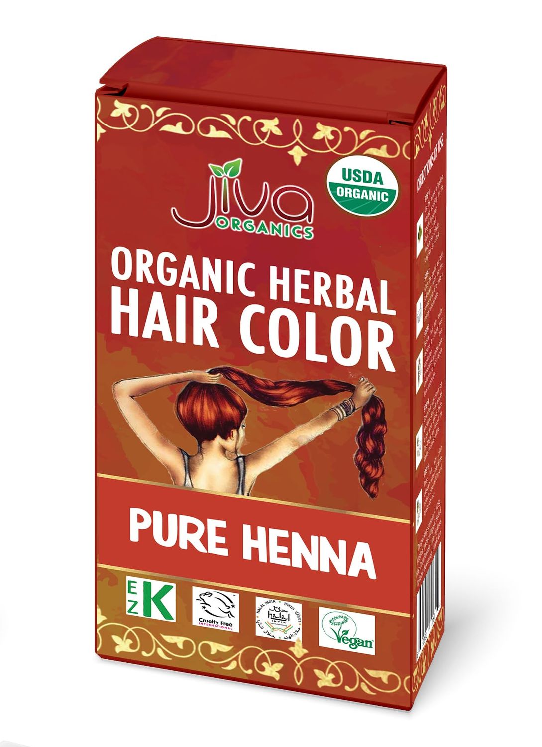 Jiva Organic Henna Powder For Hair - 100 Pure, Certified Organic Natural Hair Colorant - NO Chemicals, Kosher, Vegan, Cruelty Free