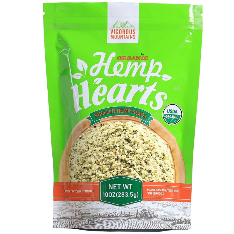VIGOROUS MOUNTAINS Organic Hemp Hearts Shelled Hemp Seeds, 10 oz Gluten-free Sugar-free Plant-based Protein and Omega Superfood for Smoothies Yogurt Salad, 283.5g