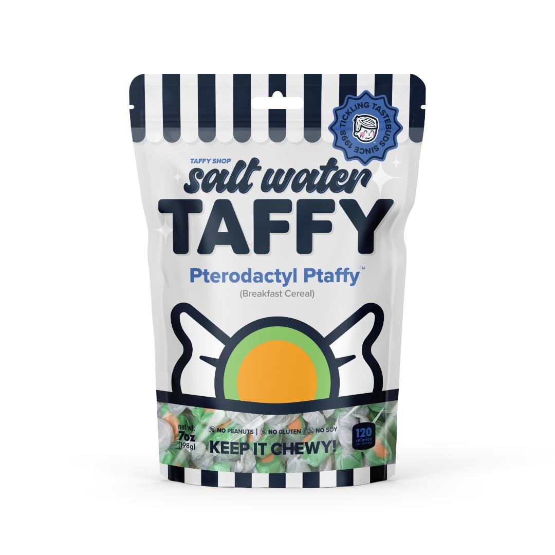 Taffy Shop Pterodactyl Ptaffy, Breakfast Cereal Salt Water Taffy - Gourmet Soft Chewy Candy, Bulk Sweet Snack, Fresh Gift Gluten-Free, 35 Individually Wrapped Pieces (7oz)