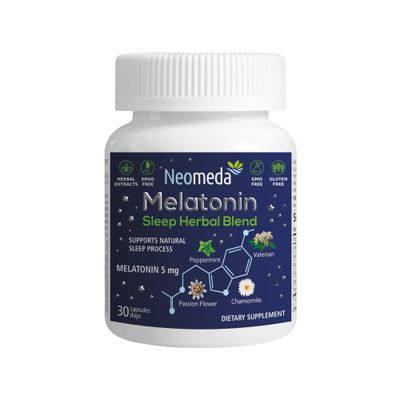 Neomeda Melatonin Sleep Herbal Blend - Natural Support for Restful Nights with 5mg Melatonin Calming Herbs - Drug-Free Dietary Supplement, 30 Capsules, 30-Day Supply