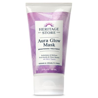 HERITAGE STORE Aura Glow Facial Mask, Brightening Refining Treatment, All Skin Types, Exfoliating Gel Mask with AHA Fruit Acids, Hyaluronic Acid, Sea Moss Clear Quartz, Vegan, Paraben Free, 2oz