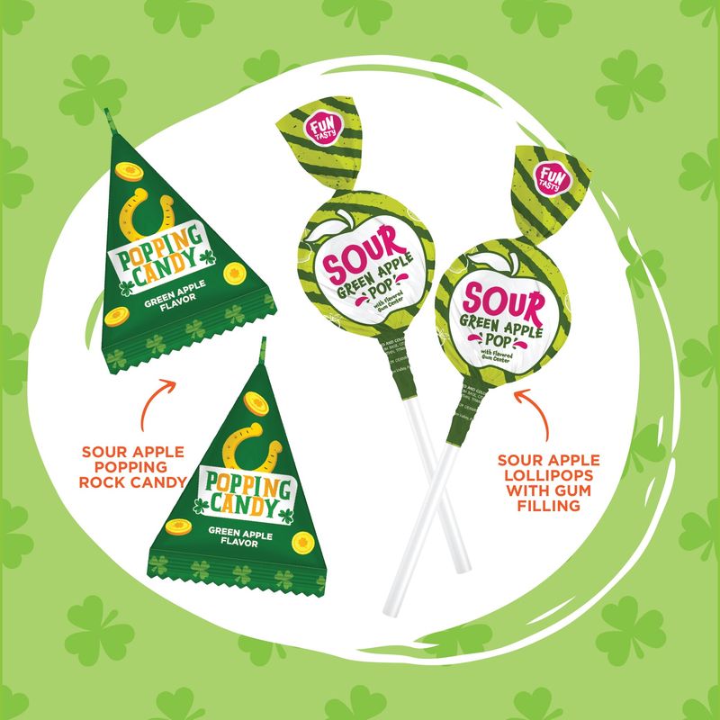 St. Patrick's Day Green Candy Mix - 4 Pound Bulk Pack - Sour Apple Popping Rocks and Gum-Filled Lollipops