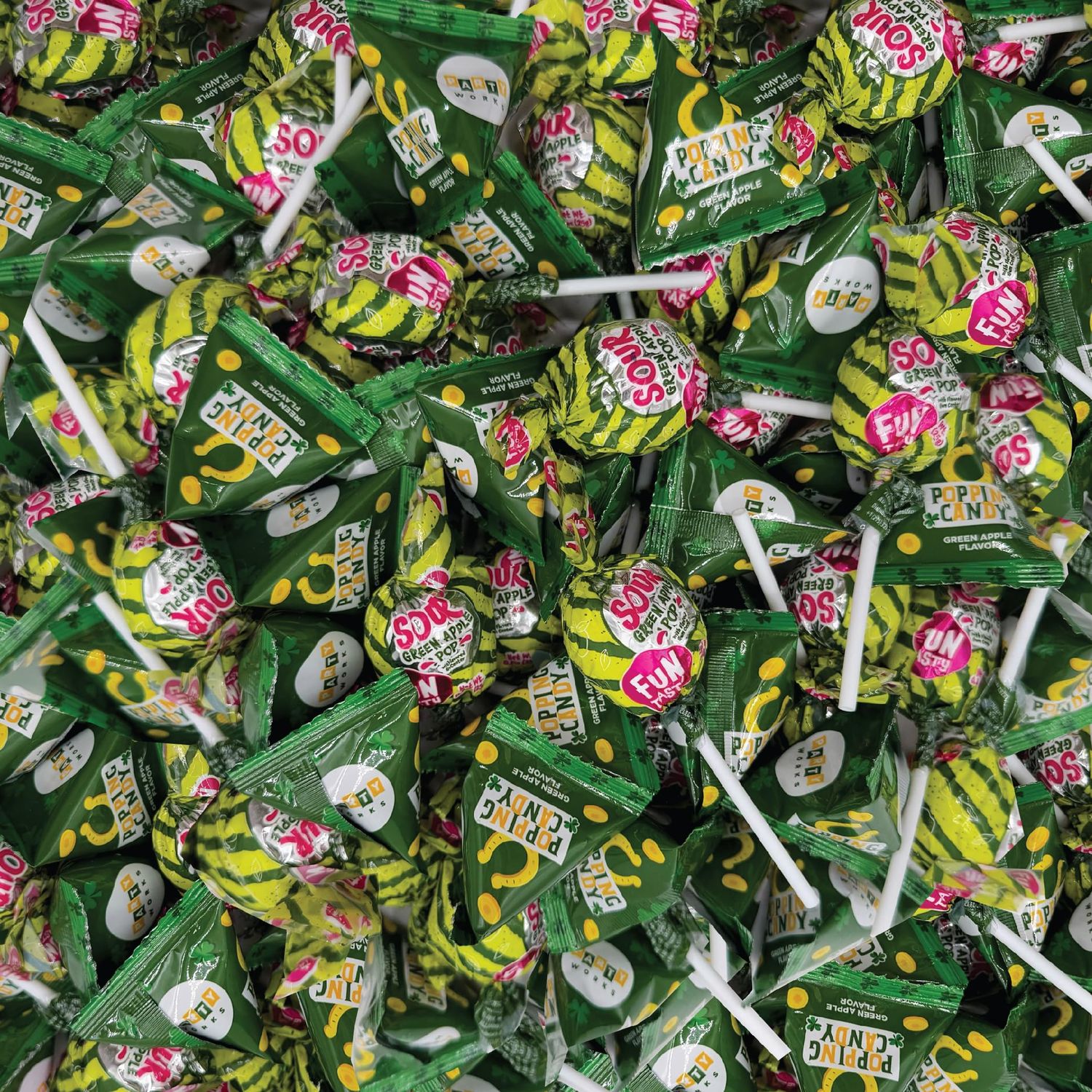 St. Patrick&#39;s Day Green Candy Mix - 4 Pound Bulk Pack - Sour Apple Popping Rocks and Gum-Filled Lollipops