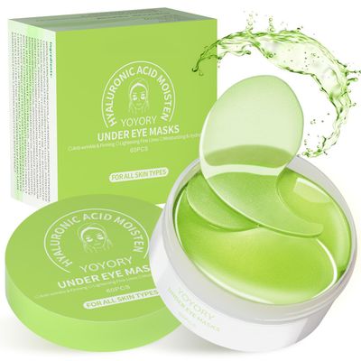 YOYORY Under Eye Patches - Eye Gel Masks for Wrinkles, Dark Circles, Puffy Eyes, Fine Lines, Eye Bags Treatment with Hyaluronic Acid Collagen, Moisturizing Hydrating 60Pcs,Green