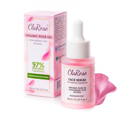 ClaRose Hyaluronic acid Anti-ageing Face Serum with Organic Rose oil and Retinol made with 97 natural ingredients, 1 fl. oz.