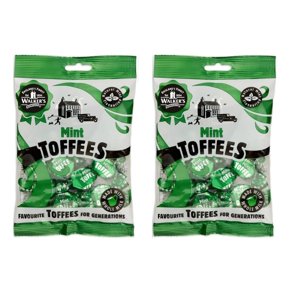 Walkers&#39; Nonsuch Mint Toffee Made with Whole Milk Natural Mint Flavor Imported from UK Traditional British Candy Classic English Sweets 5.29 Oz (Pack of 2)