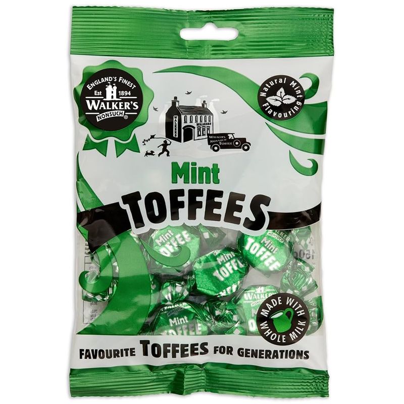 Walkers' Nonsuch Mint Toffee Made with Whole Milk Natural Mint Flavor Imported from UK Traditional British Candy Classic English Sweets 5.29 Oz (Pack of 2)