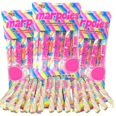 Needzo Multicolored Marshmallow Poles Marpoles Soft Candy Twists, Individually Wrapped Candies Bulk Ropes, Colorful Party Favor for Unicorn and Mermaid Themed Parties, 27 Count
