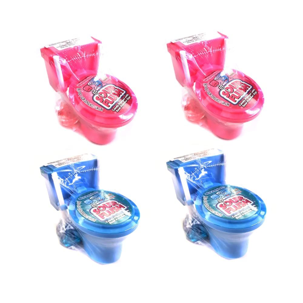 Kidsmania Sour Flush Candy Plunger with Sour Powder Dip 4 PACK Watermelon and Blue Raspberry