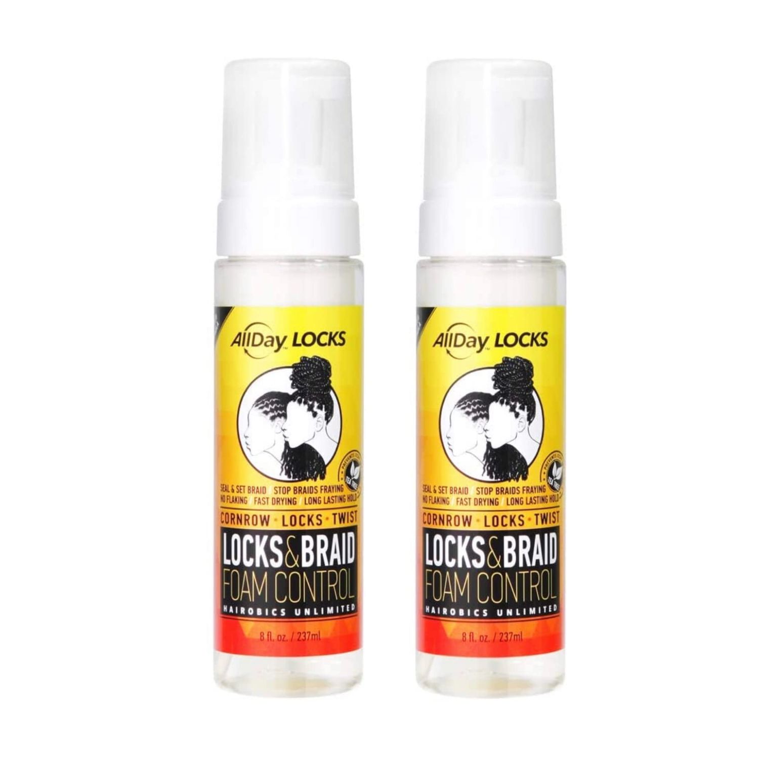 AllDay Locks Braid Foam Long Lasting Mousse for Style Shine No Frizz or Fraying Moisturizes Seals Braids, Locks, Twists, Cornrows 8 oz, 2-pack