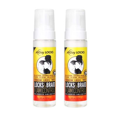 AllDay Locks Braid Foam Long Lasting Mousse for Style Shine No Frizz or Fraying Moisturizes Seals Braids, Locks, Twists, Cornrows 8 oz, 2-pack