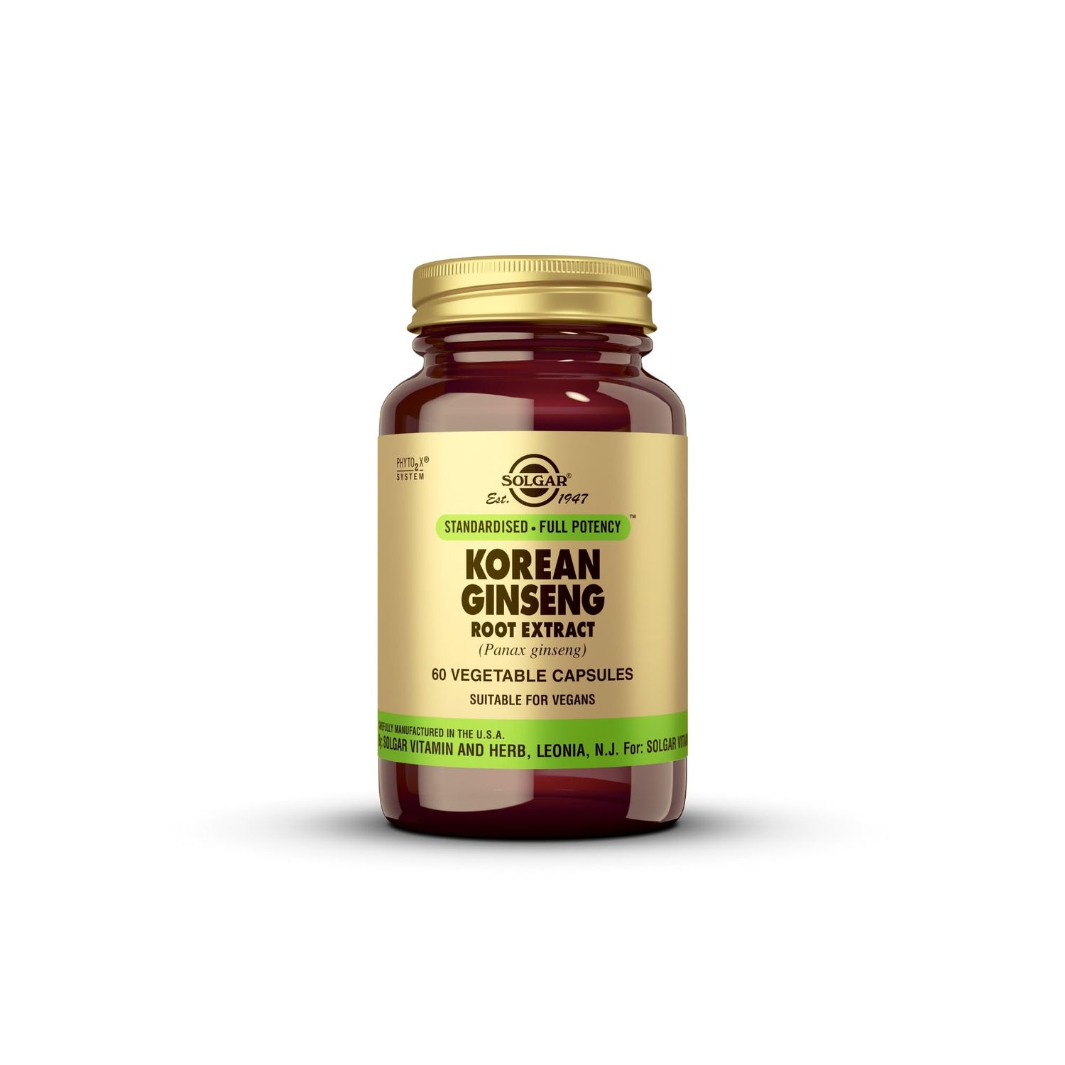 Solgar Korean Ginseng Root Extract, 60 Vegetable Capsules - Immune Support - Standardized, Full Potency (SFP) - Non-GMO, Vegan, Gluten Free, Dairy Free, Kosher - 60 Servings