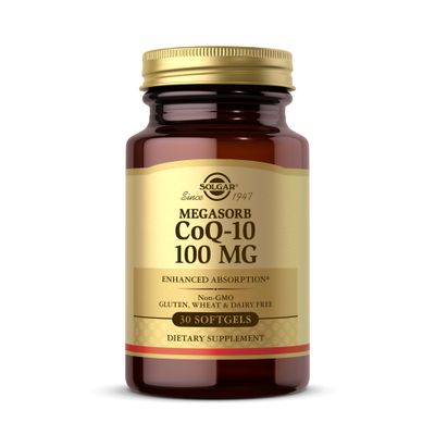 Solgar Megasorb CoQ-10 100 mg, 30 Softgels - Promotes Heart Function, Supports Healthy Aging - Coenzyme Q10 Supplement - Enhanced Absorption - Non-GMO, Gluten Free, Dairy Free - 30 Servings