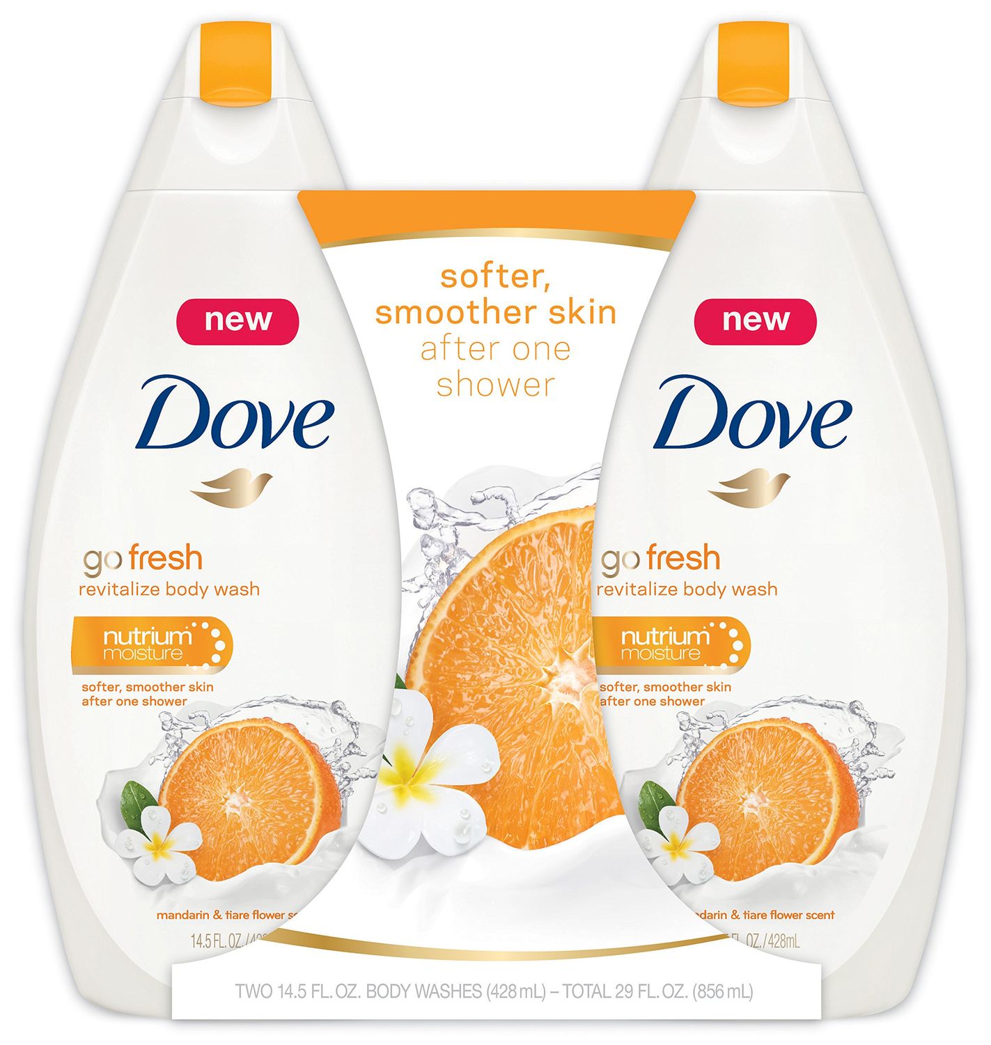Dove go fresh Revitalize Body Wash, Mandarin Tiare Flower Scent 14.5 oz, Twin Pack