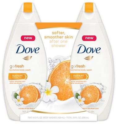 Dove go fresh Revitalize Body Wash, Mandarin Tiare Flower Scent 14.5 oz, Twin Pack