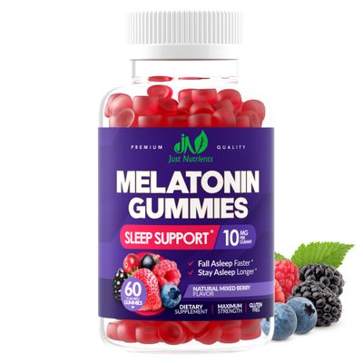 Melatonin 10mg Gummies with 10mg of Melatonin Per Gummy (60 Servings) - Maximum Strength Sleep Aid for Adults - Gluten-Free, Non-GMO, Vegetarian, Great Tasting Mixed Berry Flavor - 60 Servings