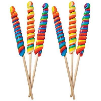 The Dreidel Company Jumbo Rainbow Twist Swirl Lollipop Mixed Fruit Flavor, Individually Wrapped Pops Suckers 28 Grams Per Lollipop - 10&quot; Inch (Pack of 6)