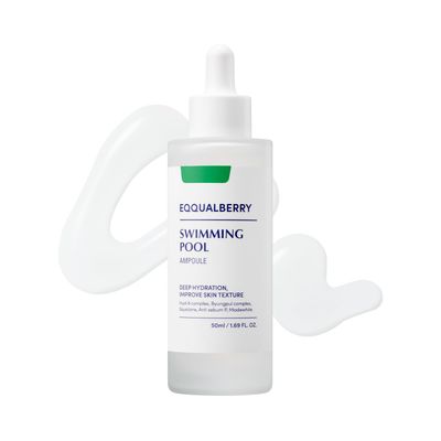 EQQUALBERRY Swimming Pool Ampoule - Hyaluronic Acid Serum for Glass Skin Deep Hydration and Soothing with CICA Extracts Korean Skin Care Serum, 1.69 Fl. Oz. 50ml