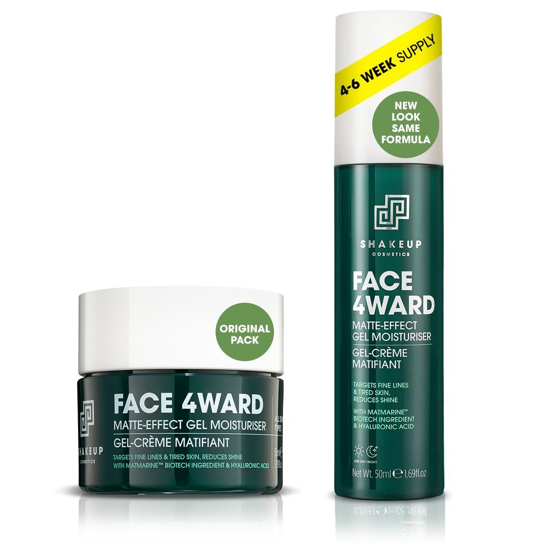 Shakeup Cosmetics Mens Daily Moisturiser, Lightweight Non-greasy, Reduces Shine, Fresh Subtle Scent. Vegan with Matmarine Hyaluronic Acid, 50ml. Aka. FACE 4WARD MATTE-EFFECT GEL MOISTURISER