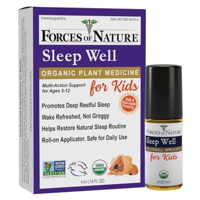Forces of Nature Sleep Aid for Kids, Sleep Well Essential Oil Roll On, 0.4 Fl Oz, Melatonin-Free Homeopathic Medicine Organic Aromatherapy Oils to Help Restore Natural Bedtime Routine, Ages 3-12