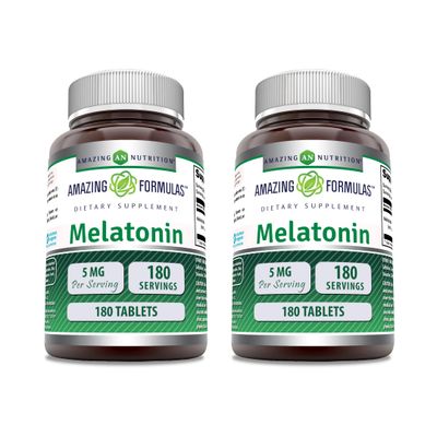 Amazing Formulas Melatonin Supplement 5 Mg Per Serving 180 Tablets Non-GMO Gluten Free Made in USA Pack of 2