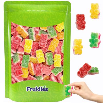 Fruidles Triple Sour Gummi Bears Candy, Delicious Multi-Layered, Sugar Coated Flavored Gummies Half-Pound