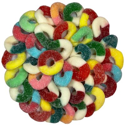 Assorted Fruit Flavor Gummy Ring, Cherry, Blue Raspberry, Green Apple, Watermelon, Peach, Neon (5 Pound)