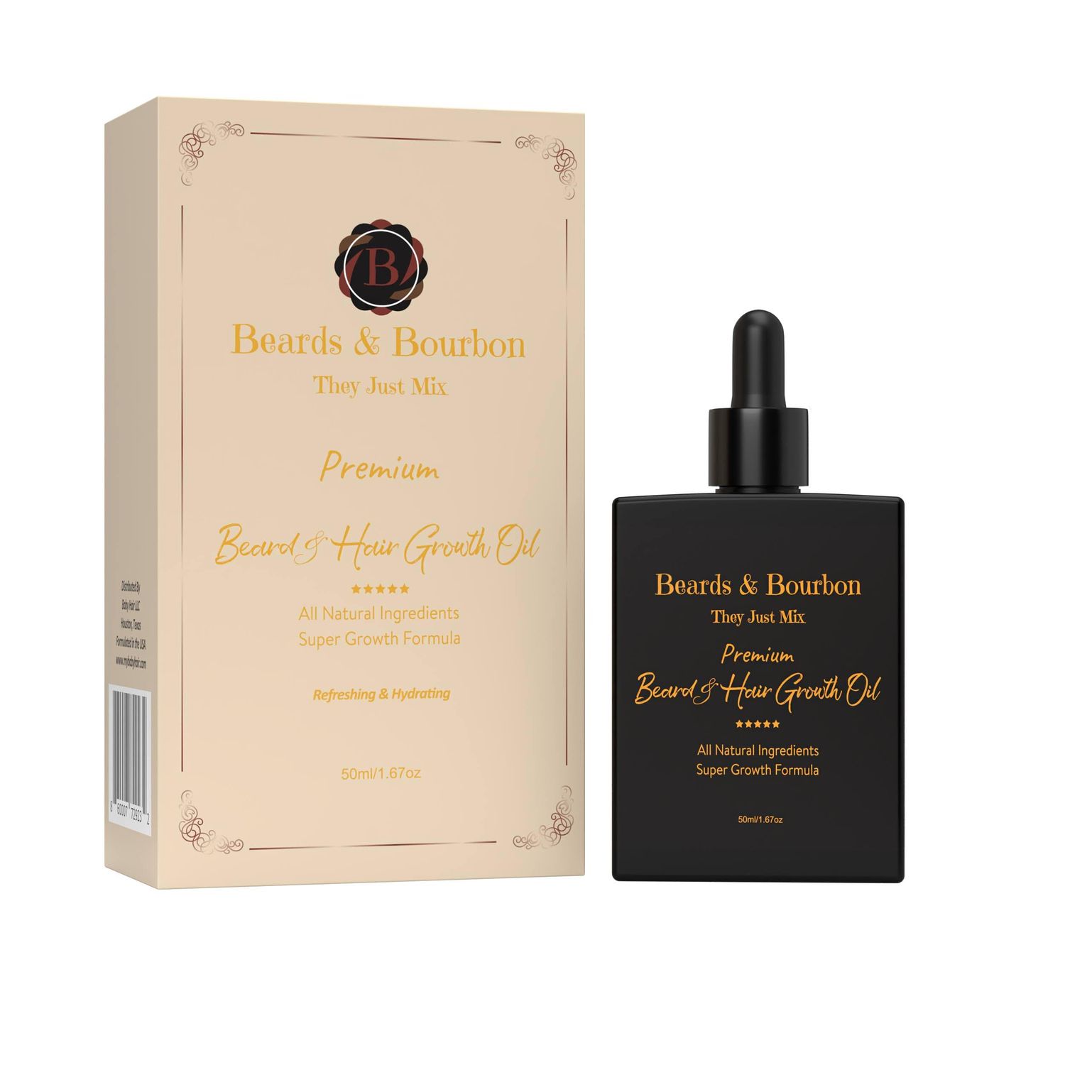 Beards Bourbon&#39;s Luxurious Beard and Hair Growth Oil - Infused with Ginger, Lavender, Peppermint, Tea Tree, and Rosemary Oils for Stimulating Growth in a 1.6 oz Powerhouse!