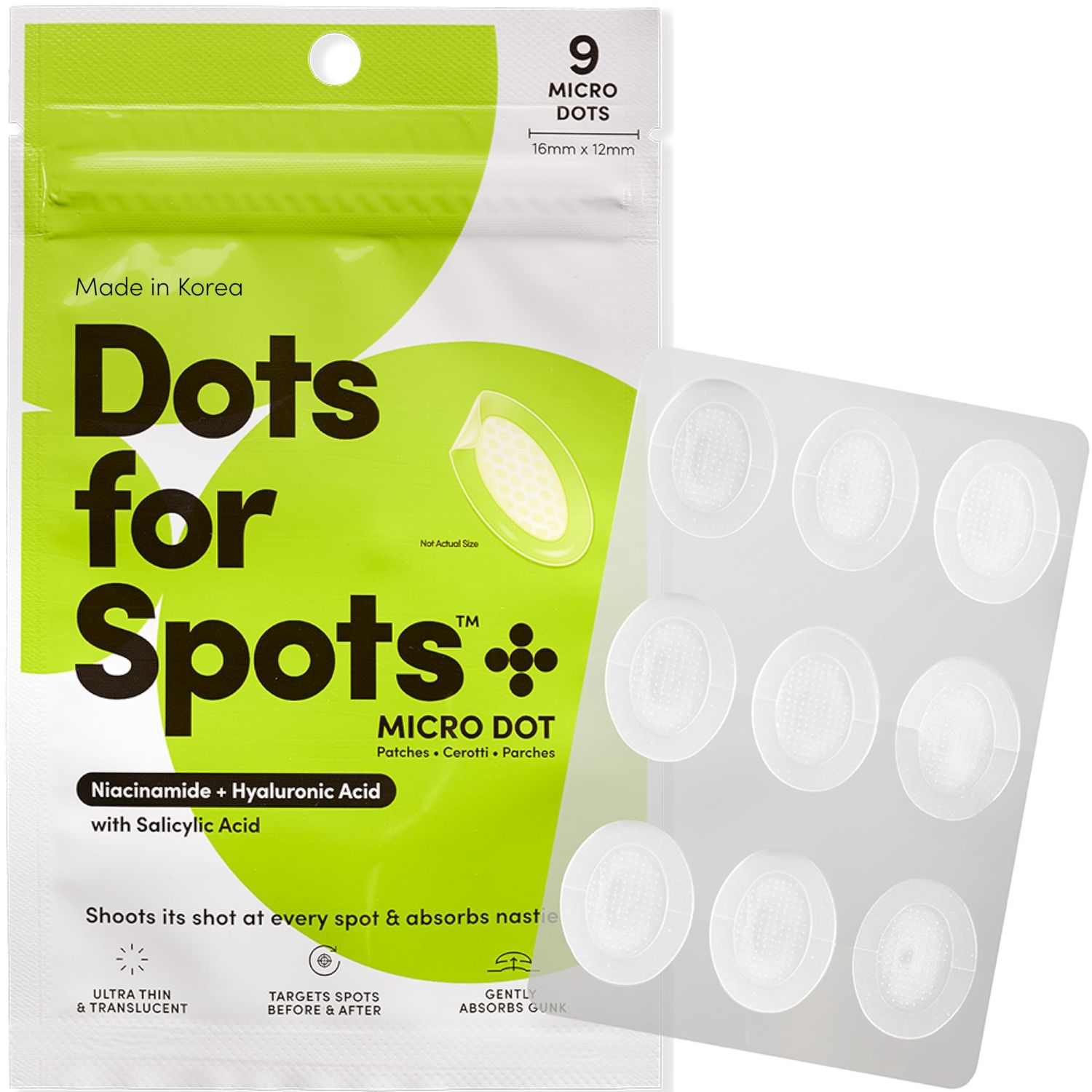 Dots for Spots Pimple Patches with Microdarts - Includes Active Ingredients Niacinamide, Hyaluronic Acid Salicylic Acid for Maximum Effectiveness - Reduces Redness and Dark Spots (9 count)